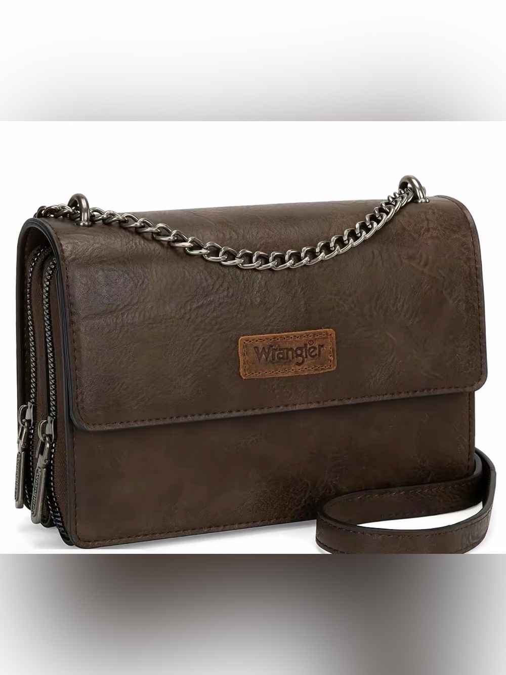 Wrangler Dark Brown Messenger Bag with Silver Chain